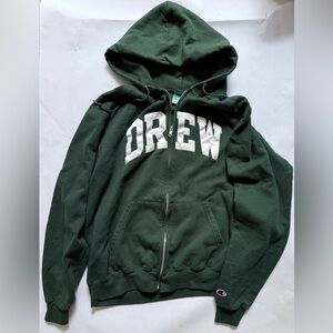 Drew University Zip Up Hoodie Jacket Green Large CHAMPION ECO FLEECE